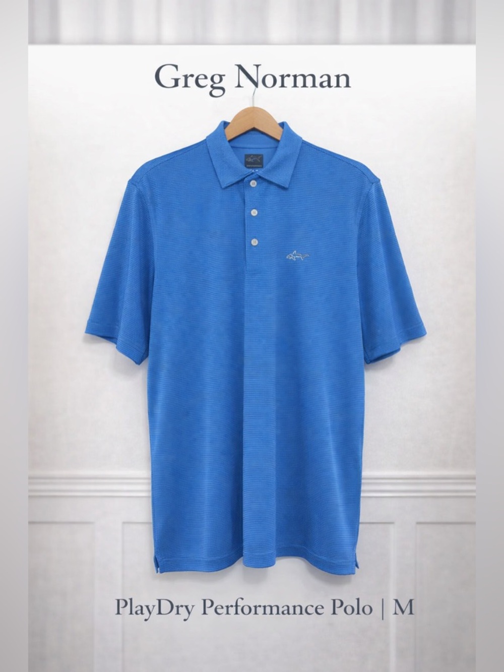 Greg Norman ML75 PlayDry Men’s Golf Performance Polo Shirt Blue Stripe Size M